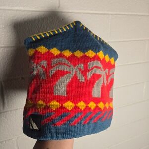 Vtg Serac Beanie Hat Multicolor 100% Wool USA Winter Cabincore Ski Retro Bright